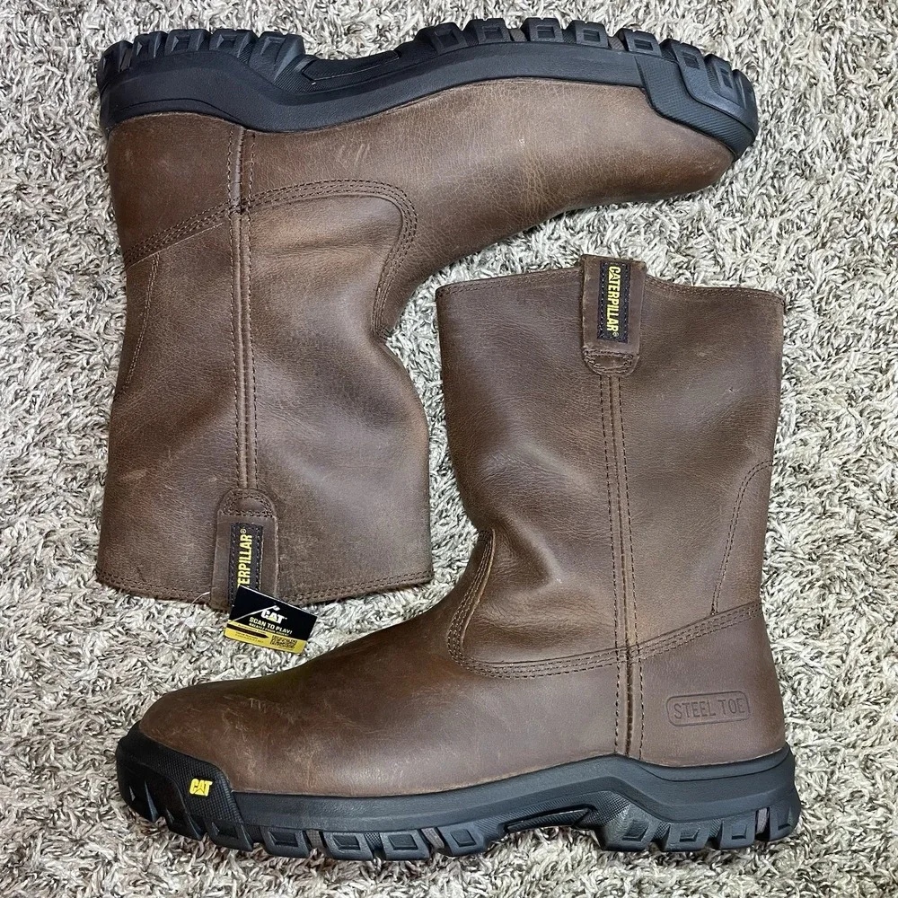 Caterpillar Drawbar Pull-On Steel Toe Work Boots Men's Size 11.5 Brown NEW